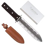 Hori Hori Garden Knife (Right Serrated Blade), Ideal Gardening Digging Landscaping Weeding Tool, wit
