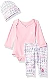 U.S. Polo Assn. Baby Girls' Creeper Bib Or Hat and Legging Set Prism Pink 6/9 Months [並行輸入品]