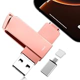 ４in1 USBメモリ 128GB 【アプリ不要・スマホから直接データ保存】 iPhone対応 USBメモリ 写真保存 外付け 高速 データバックアップ フラッシュメモリ iphone 保存iOS/Type-C/USB/Micro USB搭載 外付けストレージ 回転式 スマホ容量不足解消 iPad/PC/Macbook/iPhone対応 (ピンク, 128GB)