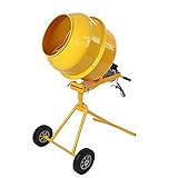 コンクリートミキサー 黄 練上量70L ドラム容量140L 固定ボルト加工 電動 モーター式 100Vモーター 混練機 攪拌機 かくはん機 コンクリート モルタル 堆肥 肥料 飼料 園芸 タイヤ 車輪