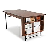 【伸縮天板】 ダイニングテーブル 天然木 ラック付き スチール脚 幅120～150cm 木製 ダイニング ブラウン