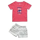 ファッションかわいい新生児キッズガールズボーイズOネック幸運な太陽の服のレターの半袖  Tシャツトップス+ショートパンツセットコットンブレンド素材スーツ0-24ヶ月の赤ちゃん (9M, 赤)