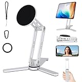 AURTEC マグネット式 スマホスタンド, プレミアムアルミ合金製 360°回転可能, 折りたたみ&高さ調整機能付き, iPhone 16/15/14/13/12対応 N52強力マグネット, iPad・タブレット・その他スマホ用マグネットリング付属