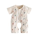 Ainial　ロンパース　ベビー　半袖　前開き　カバーオール　赤ちゃん　男の子　女の子　夏　カラードコットン　柔らかい　可愛い　ツリーの柄　スナップボタン　ボディースーツ　新生児　通気　快適　出産祝い