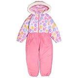 ジャンプスーツ キッズ 女の子 防寒 スノーコンビ つなぎ 花柄 雪柄 ピンク-n85696 130cm
