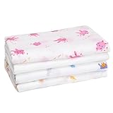 Muslin Swaddle Blankets Girls 4 Pack BunnyGiraffeWhales 47x47 Large 100% Organic Cotton Nursery Bedd