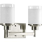 Progress Lighting P2977-09 2-Light Wall Bracket with White Linen Finished Glass and Clear Edge Accen