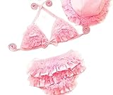 水着　1-10歳女の子用3点セット　上着と下着とスイムキャップ　レース　蝶結び　6色5サイズあり (L, ピンク)