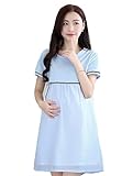 Tresor マタニティ 産前 産後 妊娠 初期 中期 後期 綿 素材 柔らかい生地 ゆったり 半袖 紐調節 可能 ワンピース 保温性抜群 TRAP-152895　ブルーXL