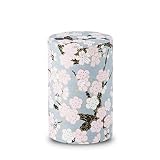 のレン 茶筒 - 和紙の茶筒 梅桜 グレー 100g缶 / 日本製 友禅和紙 スチール缶 中蓋つき 密閉 保存容器 乾物容器 / おしゃれ お茶缶