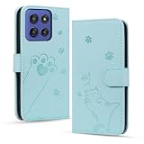 Mldjomid 用の Motorola Moto G66j 5G/Moto G66y 5G/Moto G56 5G ケース 手帳型 モトg66j5g スマホケース 携帯カバー 財布型 モトg66y5g ケース手帳型 case 幸せな子猫 モトg565g 携帯ケース PUレザー 人気 上質 シンプル かわいい 猫の足模様 マグネット式 カード収納 スタンド機能 軽量 耐衝撃 (ブルー)