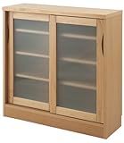 天然木アルダー材 カウンター下収納引戸ガラス 幅90cm ナチュラル 日本製 TE-0074