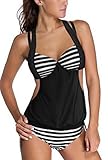 sunifsnowレディースConservativeプッシュアップソリッド色スプライスストライプホルタータンキニビキニ US サイズ: S カラー: ブラック