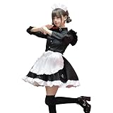 [AAGWW] ロリータ コスプレ ワンピース 女装 和風メイド 長袖 メイド服 中国風(デザイン:カンフーメイド服-Sサイズ、4点セット)