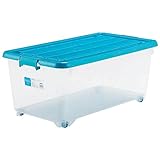 for.c深74EXブルー×10個セット 半透明　プラスチック収納ボックス　フタ式収納ケース　キャスター付き　コロ付衣装ケース