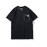 ファッションメンズベーシックコットンダブルステッチ半袖Tシャツ（ブラック）