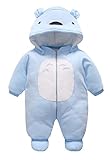 (コ-ランド) Co-land ロンパース ベビー 赤ちゃん カバーオール 長袖 足つき ジャンプスーツ フード付き アニマル柄 防寒着 出産祝い 男の子 女の子 ブルー 66