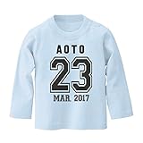 名前入り 長袖 Tシャツ / ベビーサイズ [BT438] 90cm ライトブルー×ダークグレーロゴ 出産祝い 誕生日 プレゼント おしゃれな 名入れ ベビー服