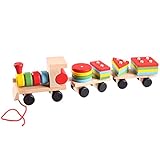 AmazingDeal 多機能のおもちゃ 列車 積み木セット パズル 子供 知育玩具 親子 キッズ 形合わせ 木製 カラフル 誕生日の贈り物