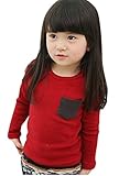Plus Nao(プラスナオ) 長袖Tシャツ カットソー ロンT 子供服 トップス 無地 バイカラー 春 秋 冬 クルーネック ラウンドネック シンプル 定 レッド 120