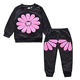 (ビグッド)Bigood かわいい 子供服 上下 2点セット 男の子 女の子 Ｔシャツ＋ロングパンツ 上下 セットアップ カジュアル（ブラック・100）
