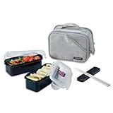 Lock & Lock Lunch Box Set with Grey Double Zip Bag and BPA Free Food Containers with Leak Proof Lock