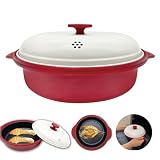 TokyoDeco 電子レンジ専用調理器 レシピ付き 電子レンジで焼き目が付けられる 丸型(深型) [ 焼く 炒める 茹でる 煮る 蒸す 炊く 温める がこれ1つ ] 万能 丸型 電子レンジ 調理器 レンジグリル 食器洗浄機対応 焼き魚 レンジ 焦げ目丸洗い可能 らくらくクック i001