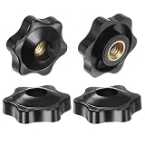 uxcell 4個セット スターノブ M8 メスねじ 32mmヘッド プラスチック製 スルーホール 真鍮製ネジ付き クランピングハンドル スレッド付きノブ 黒