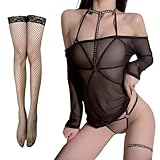 [OLYOLY] 4点セット 過激 超ハイレグレオタード Oバック 透け透け シースルー ブラウス セクシー コスプレ レディース ベビードール ニーハイ (02 4点セットA)