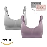 Burvogue女性フロントオープン授乳用の妊婦用ブラジャー (X-Large, グレー＋紫1)