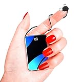 【一番便利&ケーブル内蔵&PSE認証済】senymin モバイルバッテリー 10000mAh，パワーバンク内置电缆，最小最軽量外部バッテリー