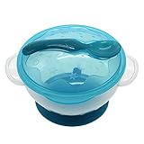 RayMoon　可愛い　子供用　ボウル　スプーン付き　吸盤付き　出産祝い　ブルー