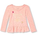 THE CHILDREN'S PLACE(ザ・チルドレンズプレイス) インベリッシュグラフィックペプラムヘムライトウエイトセーターニットトップ トップス長袖Tシャツ 12～18ヶ月【並行輸入】