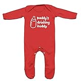 (フロソ) FLOSO 赤ちゃん・ベビー用 Daddys Drinking Buddy(パパの飲み友達)プリント 長袖ロンパース ボディースーツ オールインワン スリープスーツ (3-6ヶ月) (レッ