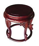 Round Wood Short Curved-Legged Plant Stand in Cherry Finish