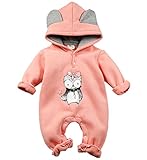YY-Shop ベビー服 ロンパース フード付き 女の子 新生児 ボディースーツ 男の子 赤ちゃん 出産祝い カバーオール かわいい ベビースーツ 長袖 秋冬 動物柄 暖かい (80cm, 5ピンク*
