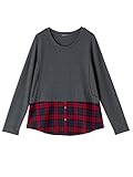 Angeliebe エンジェリーベ マタニティ トップス 授乳口付き 裾 チェック レイヤード カットソー 妊婦服 産前 産後 M ～ L 杢 チャコール × レッド チェック 21156 21156