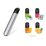 RELX 電子タバコ スターターキット ニコチン タール無し ニコチン０＆タール０ シーシャ ベイプ 持ち運び カートリッジ交換タイプ フレーバー メンソール スイカアイス 水蒸気 人気ランキング 爆煙 (スタットキット シルバー カートリッジ４本セット)