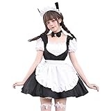[FULINE] メイド服 コスプレ メイド ハートエプロン ハロウィン メイドカフェ 喫茶店 4点セット 仮装 コスチューム こすぷれ 大きいサイズ 女装 ブラック 2XL