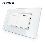 LivoloホワイトUS / AU標準2ギャング2 Way k-padスイッチwith Luxury強化ガラスパネル、110 – 220 V、c3 K2s-81