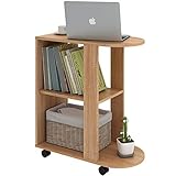 DEVAISE サイドテーブル ソファーサイドテーブル ベッドサイドテーブル 幅600*奥行300*高さ630mm コンパクトサイズ 移動便利 キャスター付き おしゃれ 一年保証 簡単組立 オーク ナチュラル WF0022B