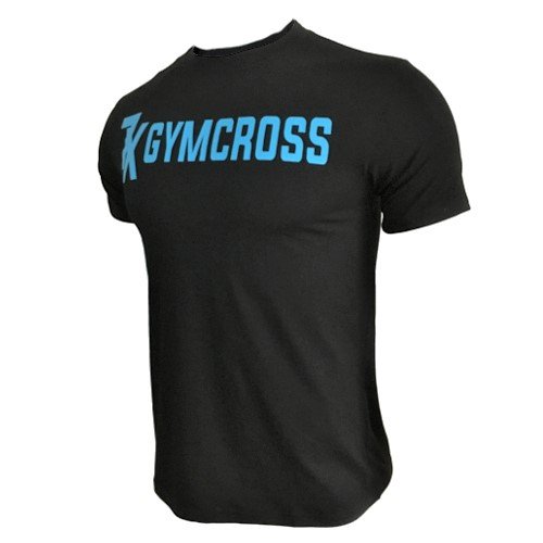 (ジムクロス)GYMCROSS ストレッチ ロゴＴシャツ 半袖[メンズ] トレーニングウェア フィットネスウェア (ブラック/ブルー,S)gc-001