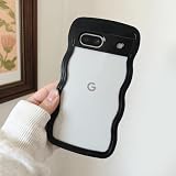 Google Pixel 7A ケース ウェーブ 波型デザイン おしゃれ 可愛い 透明 耐衝撃 人気 カバー ワイヤレス充電対応 ストラップホール付き Pixel 7 A ケース (ブラック)