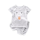 夏ベイビー服 男女兼用セット Pojour ストライプシャツ キッズ用かわいい2セット 子供ギフト 綿 通気 グレー（90cm）