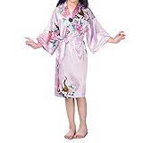 UTOVME バスローブ シルク真似 パジャマ 孔雀 模様 プリント 七分袖 カーディガン ロリ 浴衣 子供服 薄い 着物 ガール ベビー服 ガウン キッズ 和服 ライトパープル 年齢10-12歳（サ