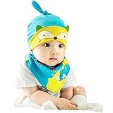 Faithtur 新生児 男の子女の子 / ベビー グッズ 三角形の よだれかけ ビブ かわいい おしゃれ よだれかけ 帽子一組 (B Blue 青)