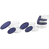 Pyrex 6022369 Storage 14-Piece Round Set, Clear with Blue Lids by Pyrex
