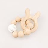 Mamimami Home 木育 歯固め おしゃぶり 木製ビーズ チュアブル キュート動物 ママ授乳用ブレスレット 赤ちゃんの噛むおもちゃ ガラガラ 食品グレード「うさぎ・1個」