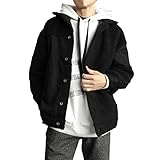 SEVEN THIRTY （セブンサーティ）ビッグスタイル メンズ 切替 ボア ビッグ Gジャン ブルゾン ブラック 黒 オーバーサイズ マッチング加工 ボア＆デニム ユニセックス ジェンダーレス 男女兼用 (M（大きめ）, ブラック（黒）)