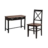 ブラック／デスクセット 天然木 パイン材 シンプル コンパクト オシャレ デスク チェア アンティーク風 ナチュラル モダン ゆったり ブラック